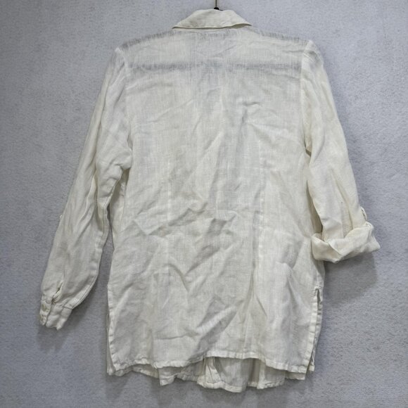Paper Lace Shirt Womens Small White Linen Button Front Long Sleeve Ruffle Top - Picture 11 of 12